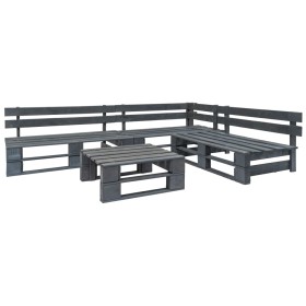 4-teiliges Gartenmöbelset aus grauer Holzpalette von vidaXL, Gartensets - Ref: Foro24-276314, Preis: 248,09 €, Rabatt: %