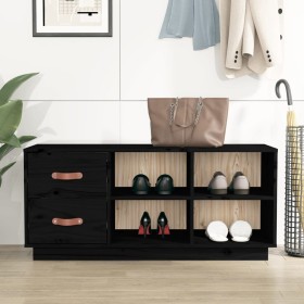 Banco zapatero madera maciza de pino negro 100x34x45 cm de vidaXL, Zapateros y organizadores de calzado - Ref: Foro24-820181,...