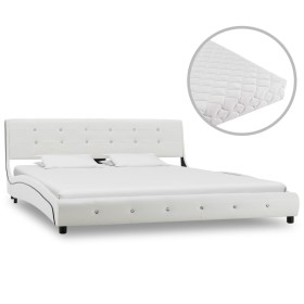 Bed with white synthetic leather mattress 160x200 cm by vidaXL, Beds and slatted bases - Ref: Foro24-277572, Price: 456,80 €,...