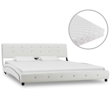 Bed with white synthetic leather mattress 160x200 cm by vidaXL, Beds and slatted bases - Ref: Foro24-277572, Price: 461,00 €,...