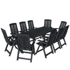 Conjunto de comedor de jardín 11 piezas plástico gris antracita de vidaXL, Conjuntos de jardín - Ref: Foro24-276182, Precio: ...