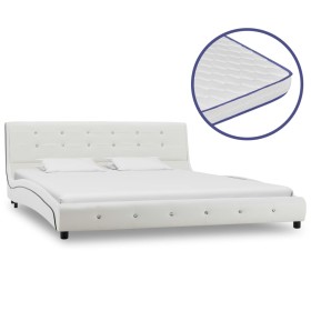 Viscoelastic bed and mattress white synthetic leather 160x200 cm by vidaXL, Beds and slatted bases - Ref: Foro24-277557, Pric...