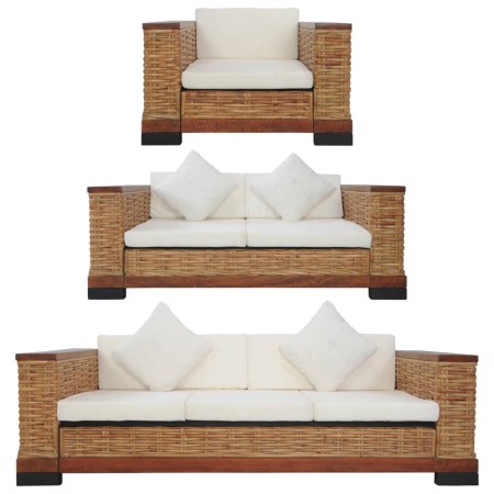 Brown natural rattan 3-piece sofa set with cushions by vidaXL, Sofas - Ref: Foro24-278620, Price: 1,00 €, Discount: %