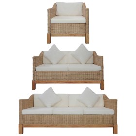 Natural rattan 3-piece sofa set with cushions by vidaXL, Sofas - Ref: Foro24-278616, Price: 1,00 €, Discount: %