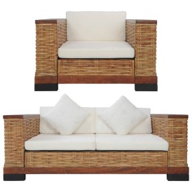 2-Piece Brown Natural Rattan Sofa Set with Cushions by vidaXL, Sofas - Ref: Foro24-278618, Price: 732,63 €, Discount: %