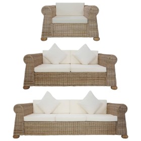 3-Piece Sofa Set with Natural Rattan Cushions by vidaXL, Sofas - Ref: Foro24-278603, Price: 1,00 €, Discount: %