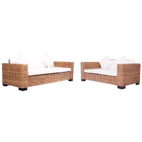 Set von Gartensofas mit 2 Stück Kissen aus natürlichem Rattan von vidaXL, Outdoor-Sofas - Ref: Foro24-276283, Preis: 1,00 €, ...