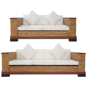 Set of 2-piece brown natural rattan sofas with cushions by vidaXL, Sofas - Ref: Foro24-278619, Price: 994,23 €, Discount: %