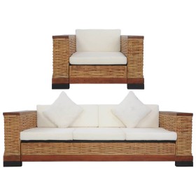 2-Piece Brown Natural Rattan Sofa Set with Cushions by vidaXL, Sofas - Ref: Foro24-278621, Price: 739,20 €, Discount: %