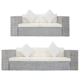 Set of 2-piece gray natural rattan sofas with cushions by vidaXL, Sofas - Ref: Foro24-278797, Price: 797,99 €, Discount: %