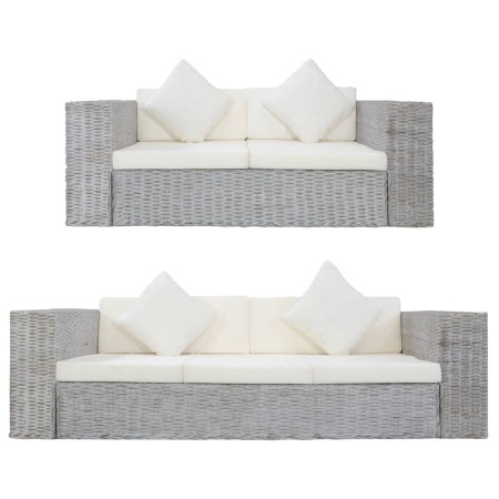 Set of 2-piece gray natural rattan sofas with cushions by vidaXL, Sofas - Ref: Foro24-278797, Price: 797,60 €, Discount: %