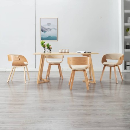 Dining chairs 4 pcs curved wood and cream synthetic leather by vidaXL, dining chairs - Ref: Foro24-278863, Price: 613,68 €, D...