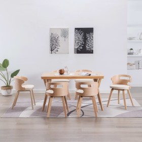 Dining chairs 6 pcs curved wood and cream synthetic leather by vidaXL, dining chairs - Ref: Foro24-278853, Price: 633,77 €, D...