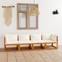 3-seater garden sofa with cream-colored solid acacia wood cushion by vidaXL, Garden sets - Ref: Foro24-3057639, Price: 420,27...