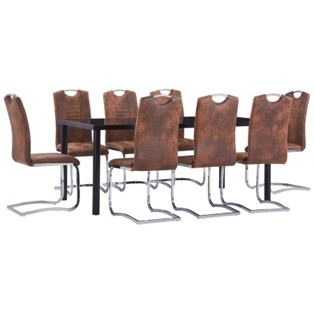 9-piece brown artificial suede leather dining set by vidaXL, Furniture sets for kitchens and dining rooms - Ref: Foro24-30531...