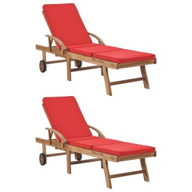 Sonnenliegen mit Kissen 2 Einheiten massives Teakholz rot von vidaXL, Liegen - Ref: Foro24-3054637, Preis: 467,73 €, Rabatt: %