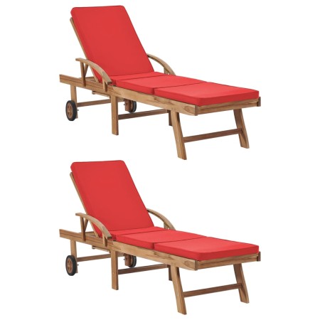 Sonnenliegen mit Kissen 2 Einheiten massives Teakholz rot von vidaXL, Liegen - Ref: Foro24-3054637, Preis: 470,39 €, Rabatt: %