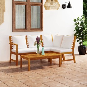 4-piece garden furniture set with cream cushions, made of solid acacia wood. by vidaXL, Garden sets - Ref: Foro24-3057771, Pr...