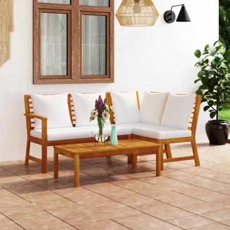 4-piece garden furniture set with cream cushions, made of solid acacia wood. by vidaXL, Garden sets - Ref: Foro24-3057771, Pr...