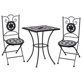 Bistro table and chairs 3 pieces black and white ceramic mosaic by vidaXL, Garden sets - Ref: Foro24-279414, Price: 219,58 €,...