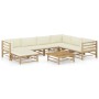 Set de muebles de jardín 8 piezas bambú y cojines blanco crema de vidaXL, Conjuntos de jardín - Ref: Foro24-3058219, Precio: ...