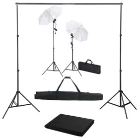 Fotostudio-Set mit Hintergrund, Lampen und Regenschirm von vidaXL, Blitze und Studiobeleuchtung - Ref: Foro24-3055088, Preis:...