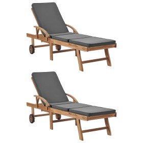 Sun loungers with cushion 2 pcs solid dark gray teak wood by vidaXL, Loungers - Ref: Foro24-3054634, Price: 619,76 €, Discoun...