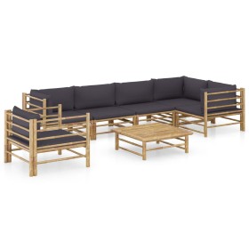 Set de muebles de jardín 7 piezas bambú con cojines gris oscuro de vidaXL, Conjuntos de jardín - Ref: Foro24-3058248, Precio:...