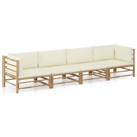 Garden furniture set 4 pieces bamboo and cream white cushions by vidaXL, Garden sets - Ref: Foro24-3058205, Price: 484,67 €, ...