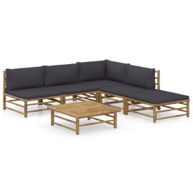 6-piece bamboo garden furniture set with dark gray cushions by vidaXL, Garden sets - Ref: Foro24-3058236, Price: 463,41 €, Di...