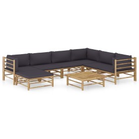 Set de muebles de jardín 8 piezas bambú con cojines gris oscuro de vidaXL, Conjuntos de jardín - Ref: Foro24-3058220, Precio:...