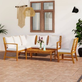 Garden furniture 5 pcs cream cushions solid acacia wood by vidaXL, Garden sets - Ref: Foro24-3057770, Price: 541,22 €, Discou...