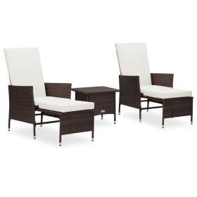 Set muebles de jardín 3 piezas y cojines ratán sintético marrón de vidaXL, Conjuntos de jardín - Ref: Foro24-3059372, Precio:...