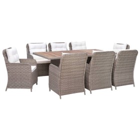 Set de comedor jardín 9 pzas y cojines ratán sintético marrón de vidaXL, Conjuntos de jardín - Ref: Foro24-3057801, Precio: 1...