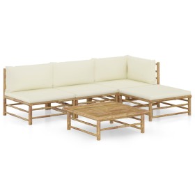 Set de muebles de jardín 5 piezas bambú y cojines blanco crema de vidaXL, Conjuntos de jardín - Ref: Foro24-3058191, Precio: ...