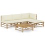 Set de muebles de jardín 5 piezas bambú y cojines blanco crema de vidaXL, Conjuntos de jardín - Ref: Foro24-3058191, Precio: ...