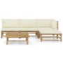 Set de muebles de jardín 5 piezas bambú y cojines blanco crema de vidaXL, Conjuntos de jardín - Ref: Foro24-3058191, Precio: ...