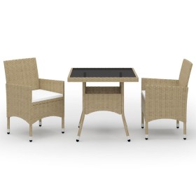 Garden furniture 3 pieces synthetic rattan and beige glass by vidaXL, Garden sets - Ref: Foro24-3058310, Price: 269,79 €, Dis...