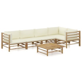 Garden furniture set 6 pieces bamboo and cream white cushions by vidaXL, Garden sets - Ref: Foro24-3058239, Price: 610,43 €, ...