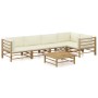 Garden furniture set 6 pieces bamboo and cream white cushions by vidaXL, Garden sets - Ref: Foro24-3058239, Price: 640,78 €, ...