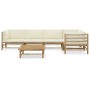 Set de muebles de jardín 6 piezas bambú y cojines blanco crema de vidaXL, Conjuntos de jardín - Ref: Foro24-3058239, Precio: ...