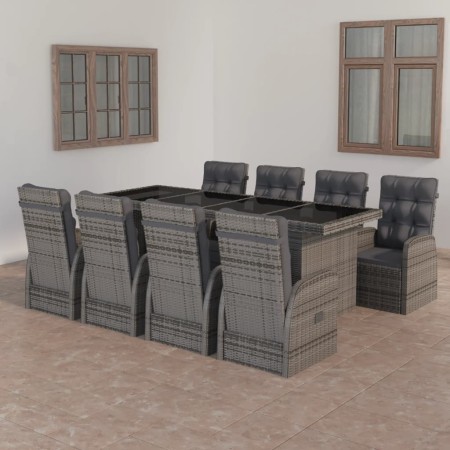 Set de comedor de jardín 9 pzas y cojines ratán sintético gris de vidaXL, Conjuntos de jardín - Ref: Foro24-3059340, Precio: ...