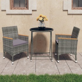 3-piece synthetic rattan garden bistro set with tempered glass, in gray. by vidaXL, Garden sets - Ref: Foro24-3058385, Price:...