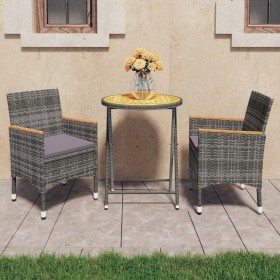 Gartentisch und Stühle, 3 Stück, synthetisches Rattan, graues Akazienholz von vidaXL, Gartensets - Ref: Foro24-3058387, Preis...