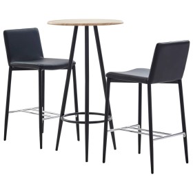 High table and bar stools set 3 pieces black synthetic leather by vidaXL, Furniture sets for kitchens and dining rooms - Ref:...