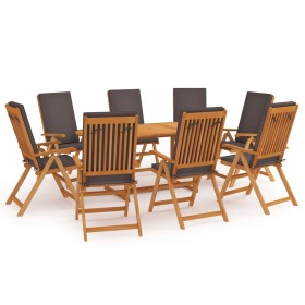 9-piece solid teak garden dining set with gray cushions by vidaXL, Garden sets - Ref: Foro24-3059556, Price: 1,00 €, Discount: %