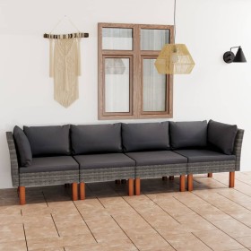 4-seater garden sofa with grey synthetic rattan cushions by vidaXL, Garden sets - Ref: Foro24-3059708, Price: 286,99 €, Disco...