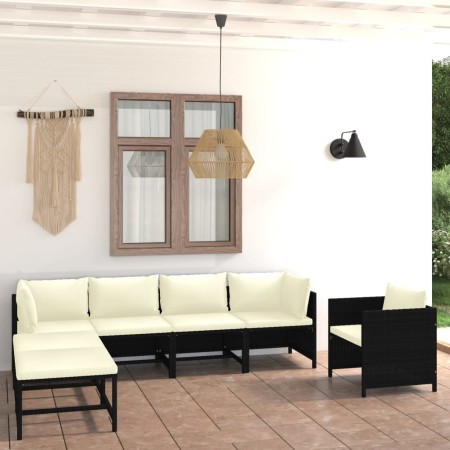 Set de muebles de jardín 7 pzas y cojines ratán sintético negro de vidaXL, Conjuntos de jardín - Ref: Foro24-3059785, Precio:...