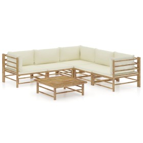 Set de muebles de jardín 6 piezas bambú y cojines blanco crema de vidaXL, Conjuntos de jardín - Ref: Foro24-3058213, Precio: ...