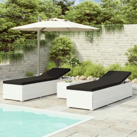 Gartenliegen und Tisch 3 Stück weißes synthetisches Rattan von vidaXL, Liegen - Ref: Foro24-3057664, Preis: 403,45 €, Rabatt: %